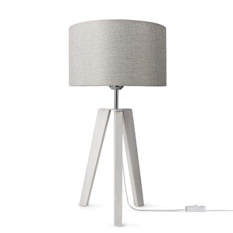Paco Home Tischleuchte Dreibein Nachttischlampe Stehlampe E27 Stoff Lampenschirm Uni Grau (Ø28cm), Tischleuchte - Weiß