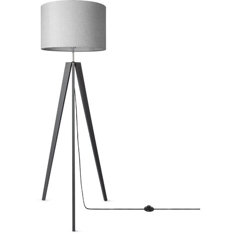 Paco Home Tischleuchte Dreibein Nachttischlampe Stehlampe E27 Stoff Lampenschirm Uni Stehleuchte - Schwarz, Grau (Ø44.5 cm)