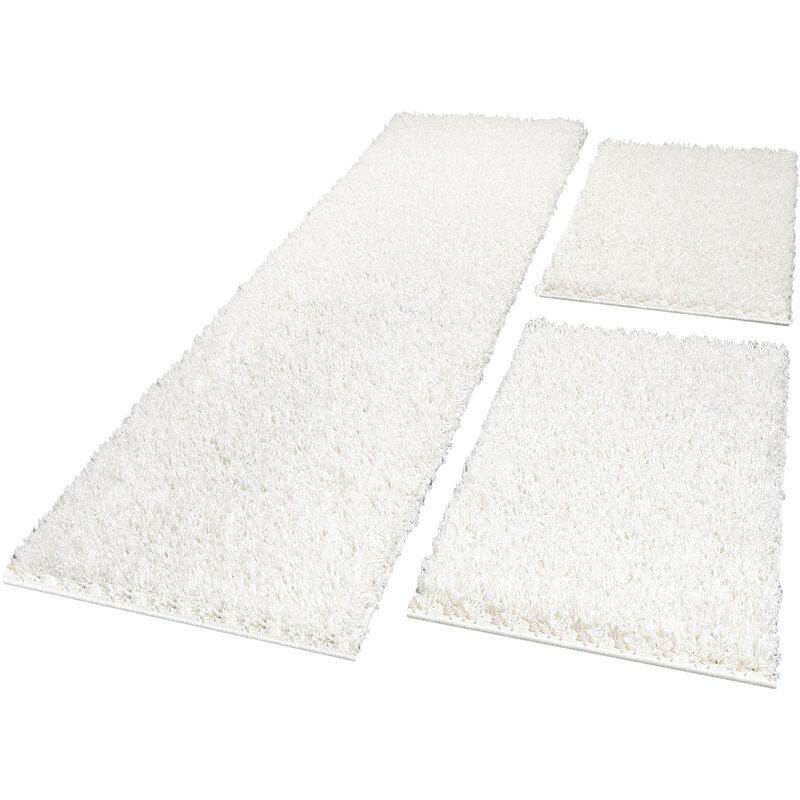 Tour De Lit Tapis De Couloir Shaggy Tapis Poils Longs Uni Crème 3 Pièces 2x 60x100 / 1x 70x250 cm - Paco Home