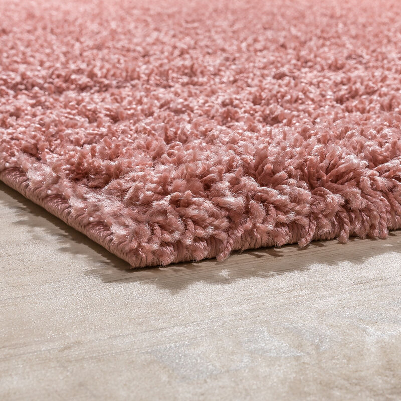 Tour De Lit Tapis De Couloir Shaggy Tapis Poils Longs Uni Rose 3 Pièces 2x 60x100 / 1x 70x250 cm - Paco Home