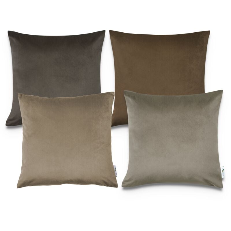 Velours Housse De Coussin Lot De 4 Housses Coussin Déco Salon Canapé 4pcs-Set, Taupe (de) - Paco Home