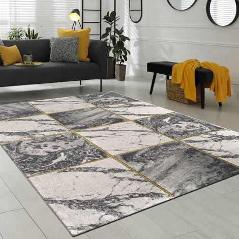 Paco Home Wohnzimmer-Teppiche Grau Gold Weich Marmor Optik Kurzflor mit vers. Designs
