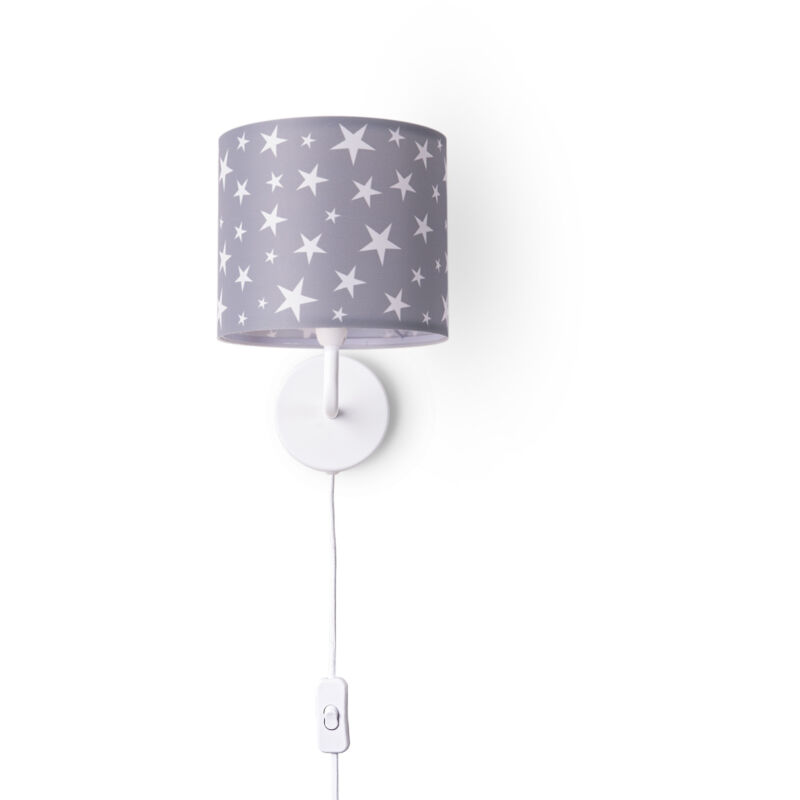 Image of Lampada Da Tavolo Cameretta Dei Bambini Paralume Tessuto Rotonda Luna Stelle E14 Lampada da parete - Bianca, Design 6 (Ø18 cm) - Paco Home