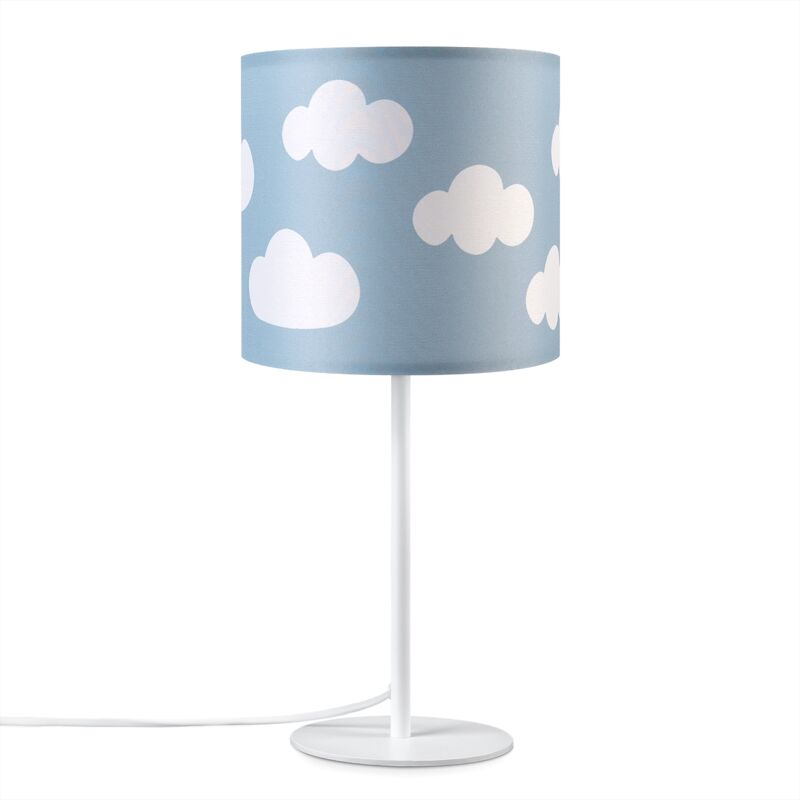 Image of Lampada Da Tavolo Cameretta Dei Bambini Paralume Tessuto Rotonda Luna Stelle E14 Lampada da tavolo - Bianca, Design 8 (Ø18 cm) - Paco Home