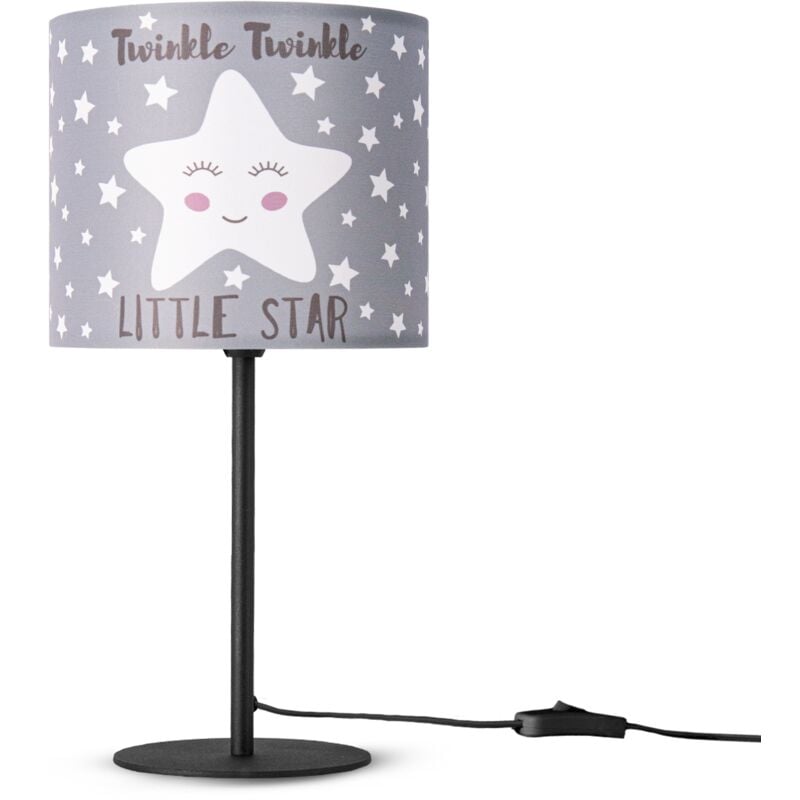 Image of Paco Home - Lampada Da Tavolo Cameretta Dei Bambini Paralume Tessuto Rotonda Luna Stelle E14 Lampada da tavolo - Nero, Design 3 (Ø18 cm)