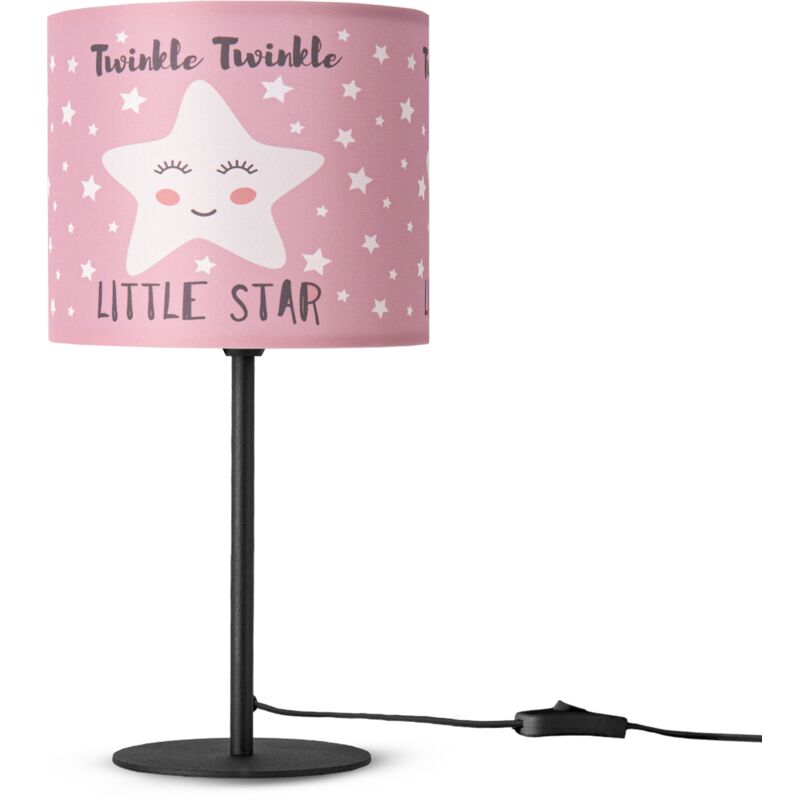 Image of Lampada Da Tavolo Cameretta Dei Bambini Paralume Tessuto Rotonda Luna Stelle E14 Lampada da tavolo - Nero, Design 4 (Ø18 cm) - Paco Home