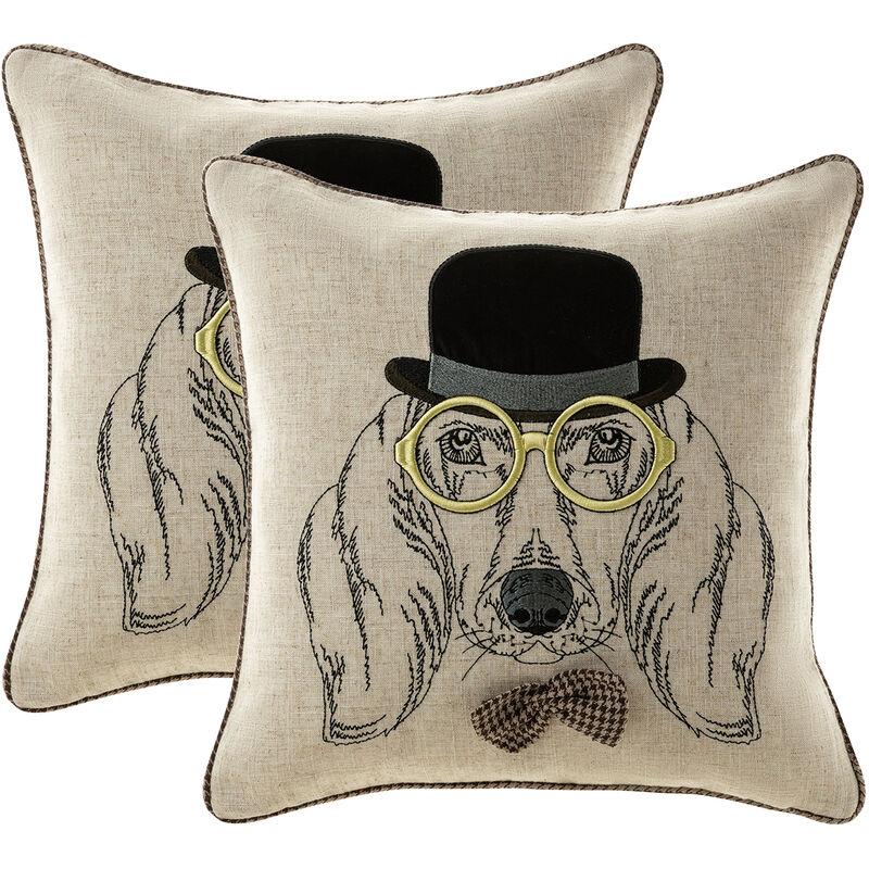 Paddy Farmhouse Basset Hounds Dog Pillow Cover Set Of 2 Natural Square Waist Throw Pillow Case Cover For Outdoor Home Bed Sofa Car Decor 45 X 45Cm