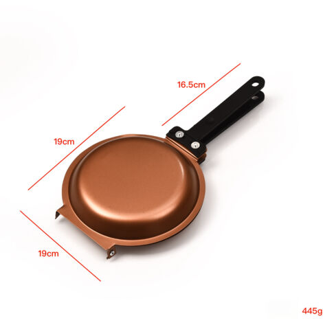 Padella a doppia faccia, antiaderente, con coperchio ribaltabile su entrambi i lati, padella pieghevole, per friggere uova/pancake/bistecche, padella per la colazione, teglia per torte, adatta per la 