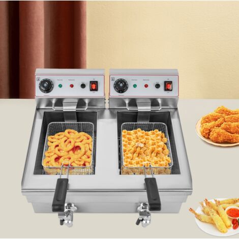 Padella elettrica commerciale ristorante 220V, friggitrice 2x10L con 2 cestelli