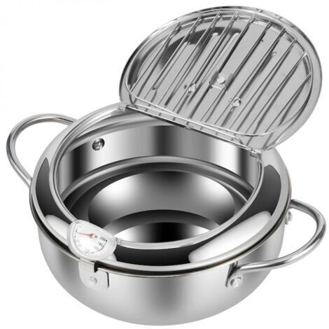Padella in acciaio inox da 3,4 litri con scolapasta e termometro - Ideale per friggere, cucinare velocemente e pulire facilmente.