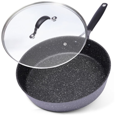 PADELLA IN GRANITO CON COPERCHIO ANTIADERENTE, ADATTA ALLA FRITTURA A INDUZIONE, 28 CM