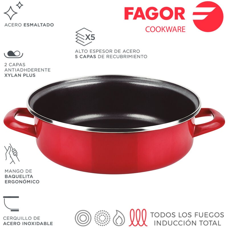 Padella rossa optimax in acciaio inox aisi 430 Fagor 26x8cm