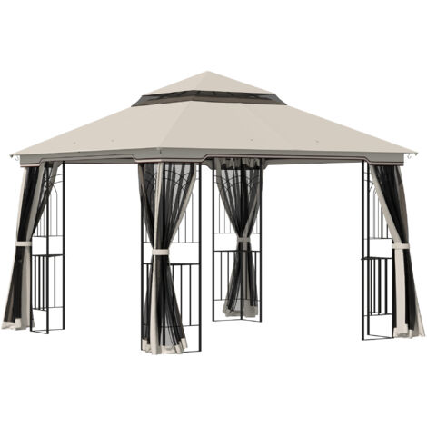 Padiglione da giardino con doppio tetto, tenda da giardino, tenda per festival, tenda per feste con 4 pareti laterali, metallo + poliestere, beige, 2,99 x 2,99 x 2,74 m