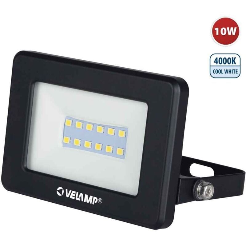 Proiettore led smd 10W - Impermeabile IP65 - Luce Bianco Naturale 4000K - Colore Nero - Ideale per Esterni - Velamp