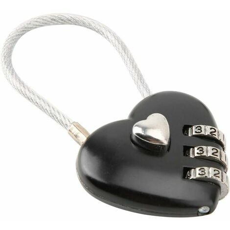 Padlock, Heart Shaped 3 Digit Combination Security Padlock (Black)
