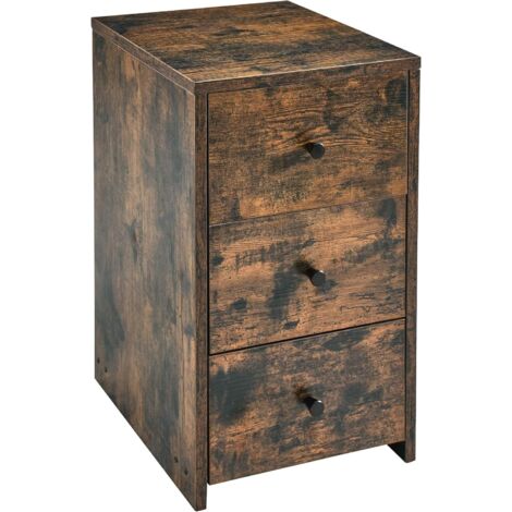 PADMA HOUSE Chest of Drawers, Bedside Table with Metal Handles and Runners, Side Table with Large Storage Space, Sofa Table for Living Room, Bedroom, Accent Furniture, Easy Assembly, Rustic Brown