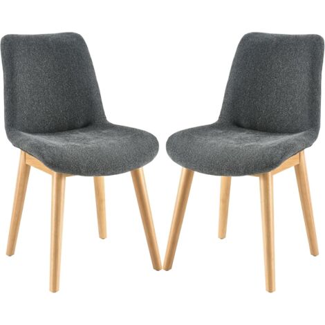 PADMA HOUSE Comfortable Dining Chairs, Mid-Century Modern Kitchen Dining Room Chairs, Upholstered Backrest Boucle Dining Chair with Black Metal (2, Dark Grey)