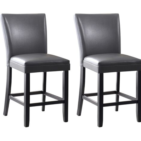 PADMA HOUSE Counter Bar Stools, Solid Wood Bar Chairs, Holds Up to 250 Lbs, 40”H Dinning Chairs with Waterproof Surface, Fuax Leather, Upholstered Stools for Kitchen Restaurant (2, Grey)