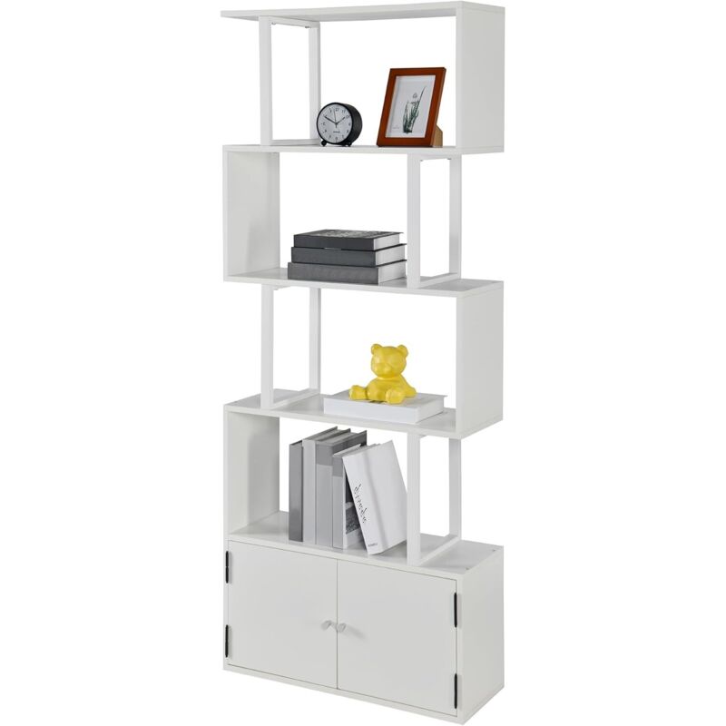 PADMA HOUSE Étagère à livres avec grande armoire, étagère de bureau à 4 niveaux, étagère de rangement, structure en métal (blanc érable + blanc nuage)