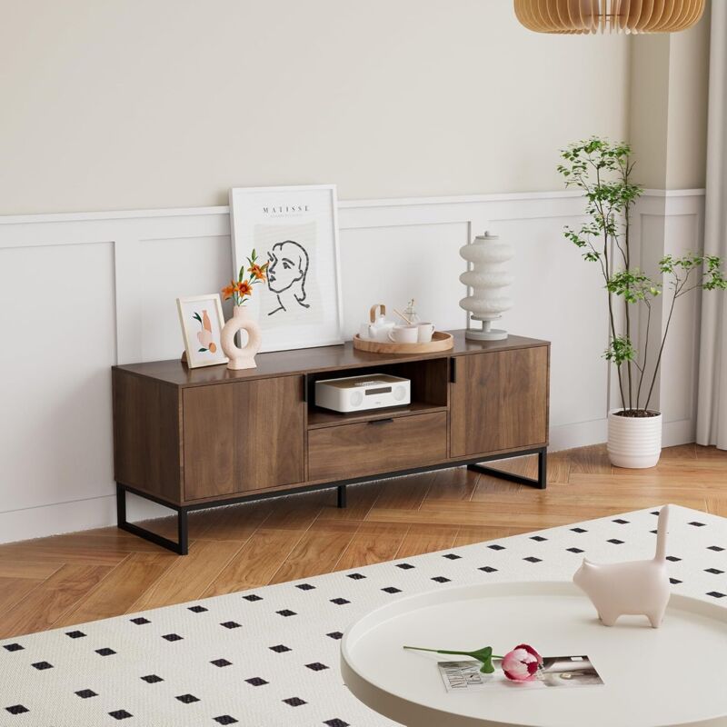 PADMA HOUSE Meuble TV 2 Portes, Support Télé avec Étagères Réglables, Longueur 140 cm, pour Télévisions 60 Pouces, Salon, Salle à Manger, Chambre