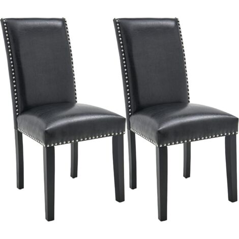PADMA HOUSE Set of 2 Dining Room Chairs, Padded Seat, Kitchen Chairs, Upholstered Chairs with High Backrest, Solid Wood Legs, L 66 x W 47 x H 99 cm (PU Leather, Black)