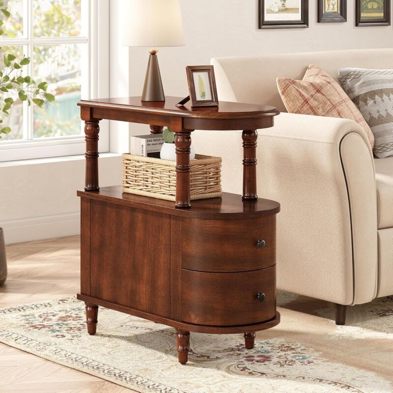 PADMA HOUSE Table d’Appoint, Petite et Fine avec 2 Tiroirs, Bout de Canapé pour Petits Espaces, Table de Chevet avec Rangement, pour Salon, Chambre