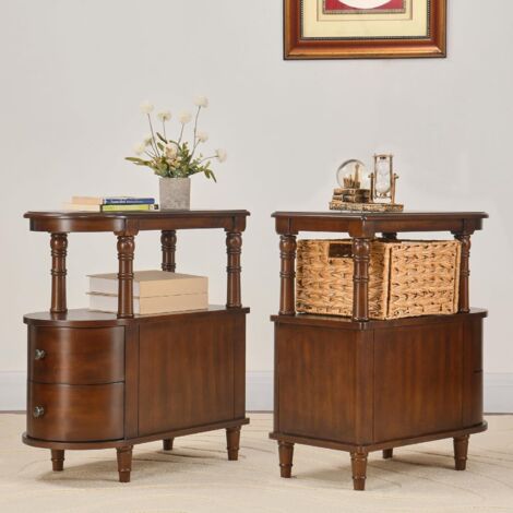 PADMA HOUSE Table d’Appoint, Petite et Fine avec 2 Tiroirs, Bout de Canapé pour Petits Espaces, Table de Chevet avec Rangement, pour Salon, Chambre (1, BG-A508-CY)