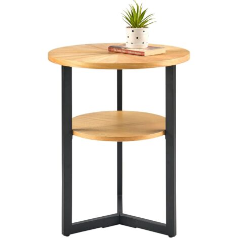 PADMA HOUSE Table ronde avec rangement fin ferme dans le salon, table ronde à deux étages, en bois massif à l'entrée du bureau de la chambre (Chêne, 49 x 49 x 60 cm)