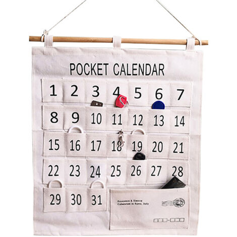 Pädagogischer Wandkalender aus Baumwolle und Leinen mit 31 Taschen – Klassenzimmer-Organizer