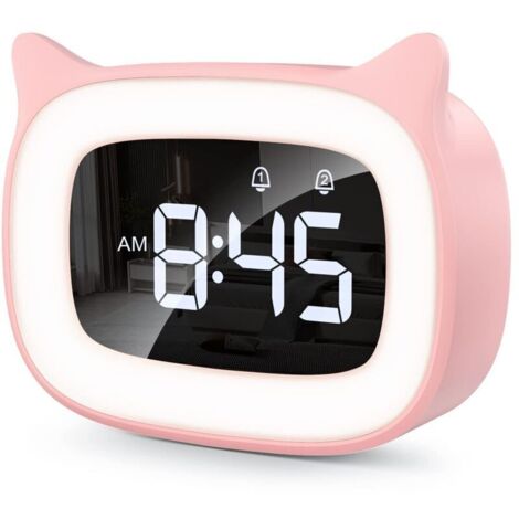 Pädagogischer Wecker mit LED-Nachtlicht, Kinderzimmerwecker, Schlaflicht für Tag und Nacht, Schlummerfunktion, 5 Farben, 18 Musikstücke, 2 Alarme, für Mädchen und Jungen