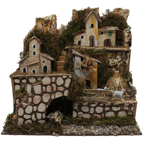 Paesaggio con Case e Luci per Presepe 24x21 cm 11756