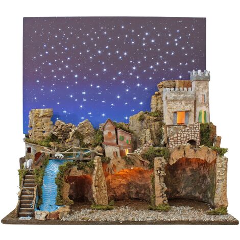 Paesaggio Presepe Cielo Stellato Scenografia con Luci 60x35 cm 87464