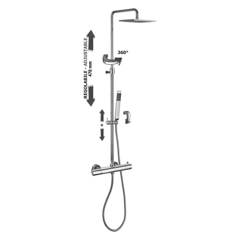 Paffoni - Birillo Colonne de douche carrée réglable ZCOL641LIQCR Chromé - Métal