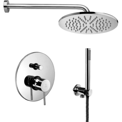 Paffoni – Colonne de douche thermostatique avec pomme de douche Ø 225 mm – KITLIG015CR – Bras en laiton 350 mm – Mitigeur encastrable – Effet pluie