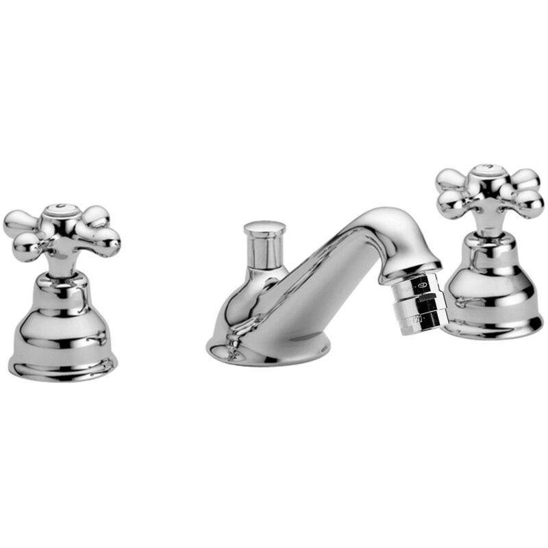 Paffoni - Robinet de bidet à double levier avec aérateur réglable, modèle traditionnel à trois trous iris IRV118CR Chromé - Vidage automatique 1'1/4