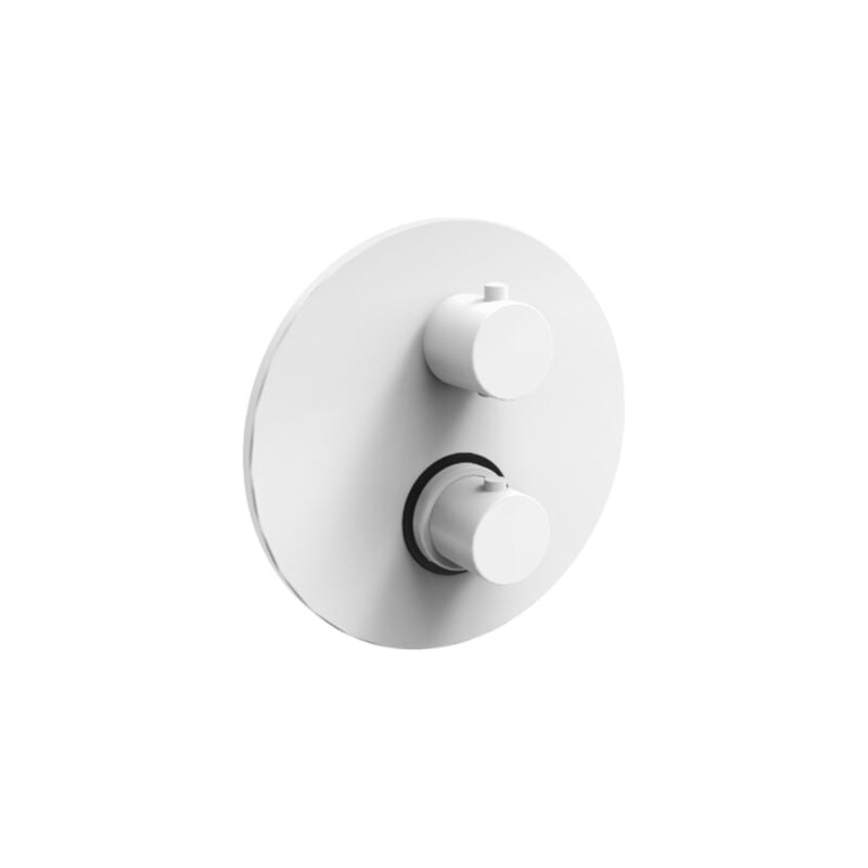 Paffoni - Mitigeur thermostatique douche encastré blanc mat, plaque métallique Ø200 mm Light series LIQ019BO Laiton - Blanc opaque