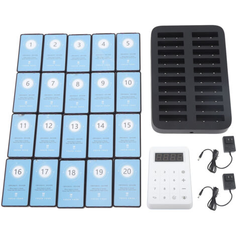 Pager de Restaurant sans Fil 700m, Clavier Séparé, 20 Pagers avec Vibration, Bip et Flash, Alimentation 100‑240V avec Batterie, Prise US