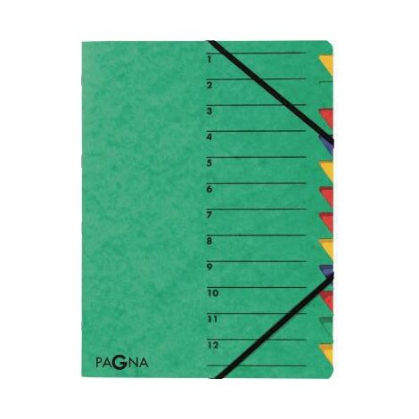 PAGNA Ordnungsmappe PAGNA EASY DIN A4 225g/m² Pressspankarton Farbe: grün Farbe desFächerblocks: mehrfarbig 12 Fächer