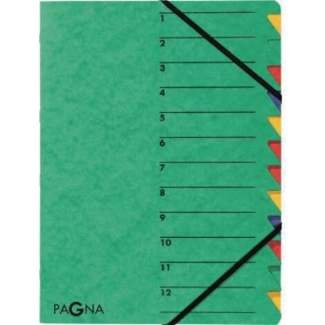 PAGNA Ordnungsmappe PAGNA EASY DIN A4 225g/m² Pressspankarton Farbe: grün Farbe desFächerblocks: mehrfarbig 12 Fächer