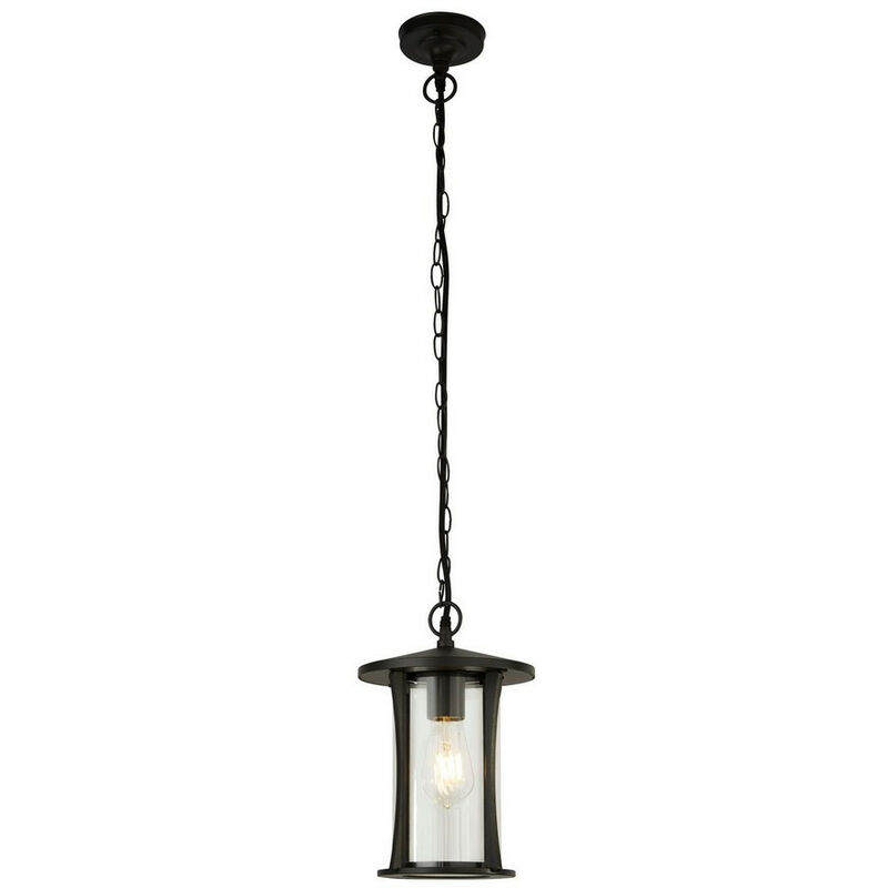 Pagoda 1 Light Outdoor Pendant - Black With Clear Glass - Searchlight