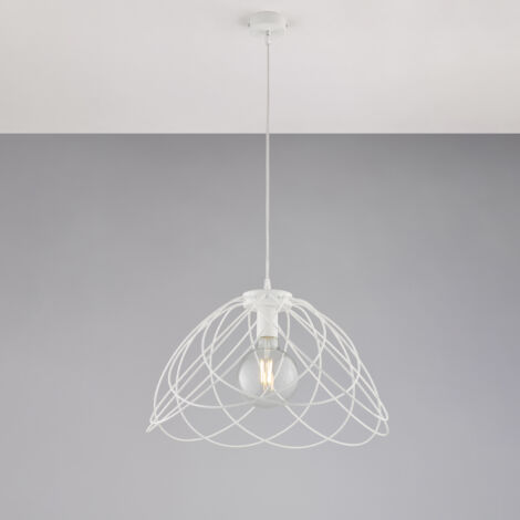 Pagode Lustre en fer laqué blanc décoration effet shabby chic avec câble électrique réglable 1 lumière 132 d.45 BL298-S1-BCO