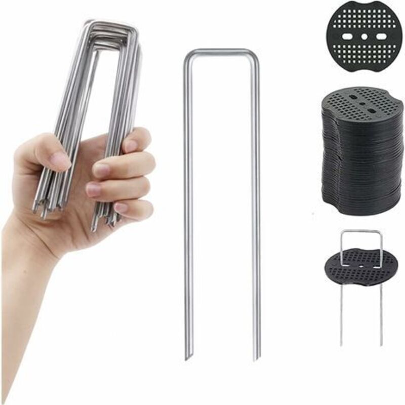 Lot de 30 Piquets de Jardin de 15CM avec Agrafes de Paysage et Joints - Parfait pour la Fixation de Tuyau Extérieur de Gazon Artificiel, Clou de Sol