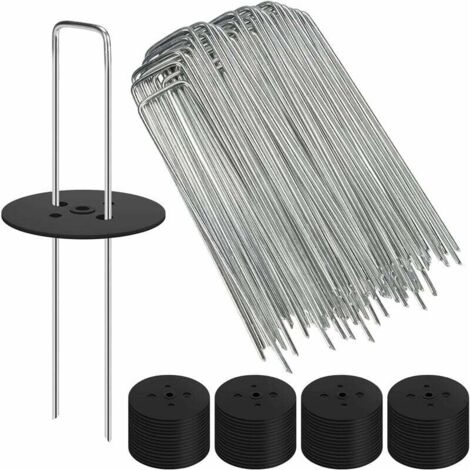 Paillage pour plante-Lot de 60 agrafes de jardin paysager de 15 cm + 60 joints d'étanchéité, piquets de sol galvanisés en forme de U de calibre 11 pour tissu anti-mauvaises herbes, tuyau d'irrigation,