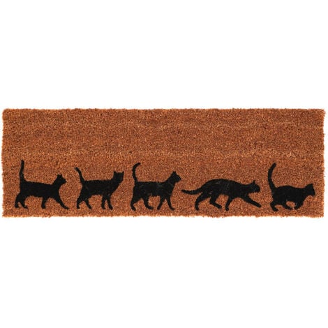 BEST FOR BOOTS Paillasson à imprimé chats en fibre de coco - Marron/Noir - L 75,1 x l 25,5 cm - Livraison gratuite
