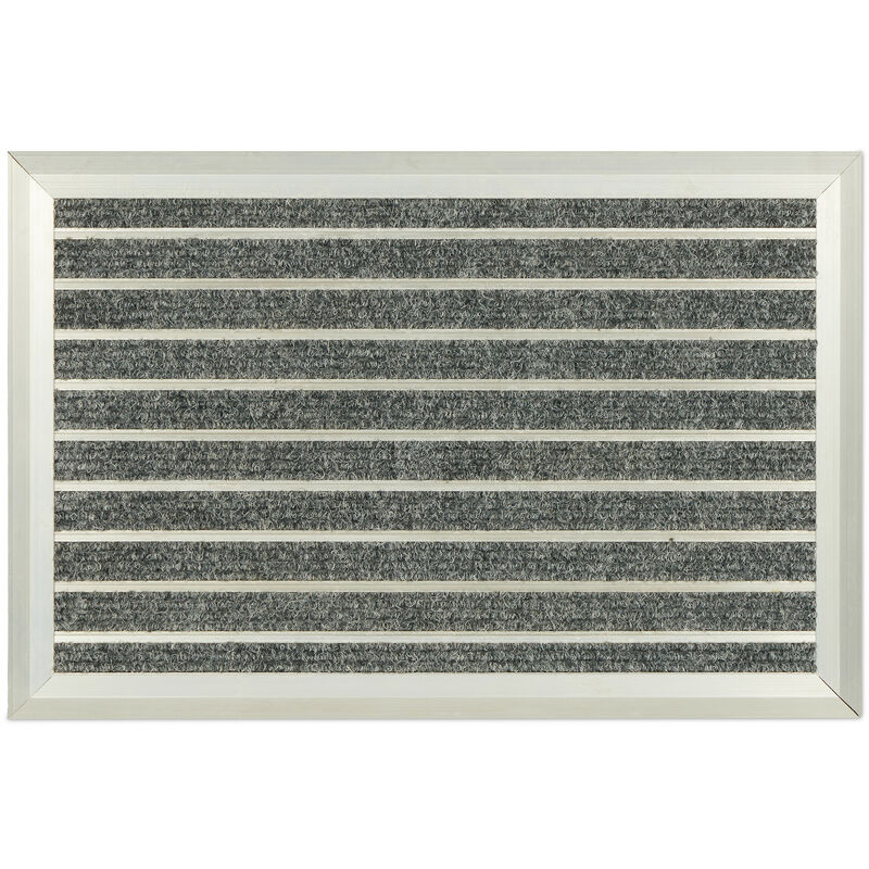 Paillasson, aluminium, 60x40 cm, pour intérieur & extérieur, tapis résistant aux intempéries, argenté - gris - Relaxdays