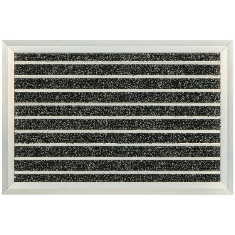 Paillasson, aluminium, 60x40 cm, pour intérieur & extérieur, tapis résistant aux intempéries, argenté - noir - Relaxdays