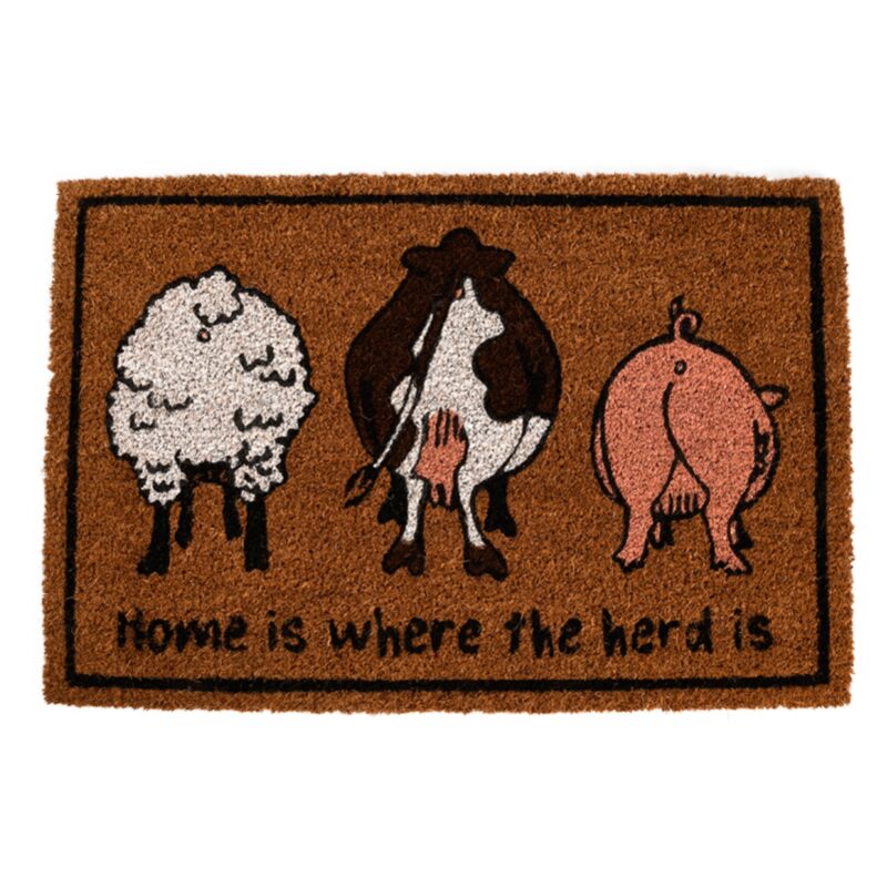 Esschert Design - Tapis à imprimé aniaml en fibre de coco - Home is where the herd is - Marron - l 60,5 x l 40,2 cm - Livraison gratuite