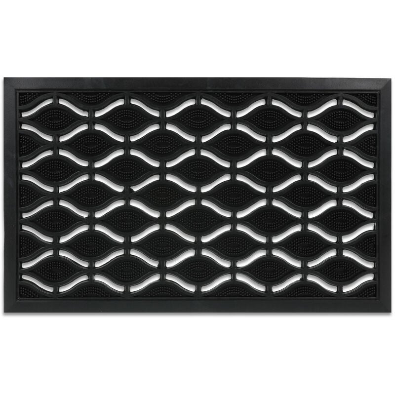 Paillasson caoutchouc, 45 x 75 cm, antidérapant, résistant, caillebotis extérieur, tapis d'entrée grille, noir - Relaxdays