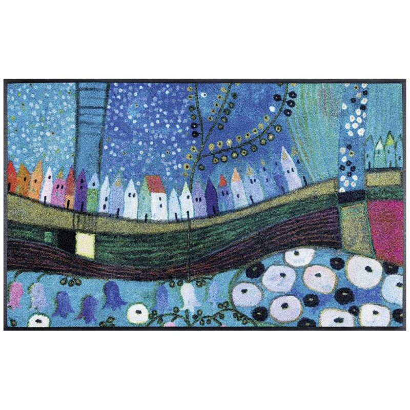 Paillasson stadin 50x75 bleu tissé motif fresque