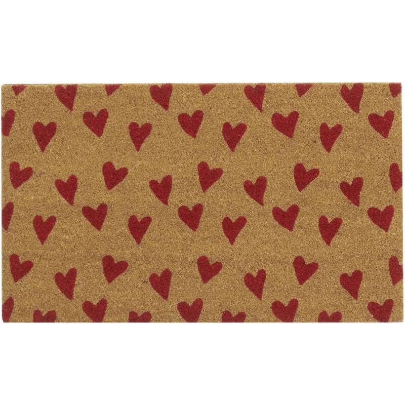 Paillasson coco intérieur extérieur 75 x 45 cm Coeurs imprimés rouges